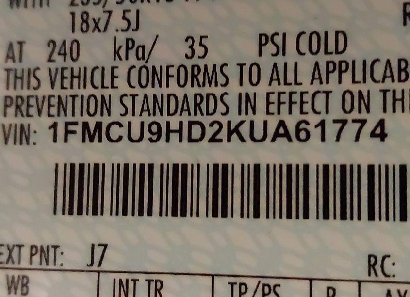 Photo 9 of 2019 Ford Escape SEL (VIN 1FMCU9HD2KUA61774)