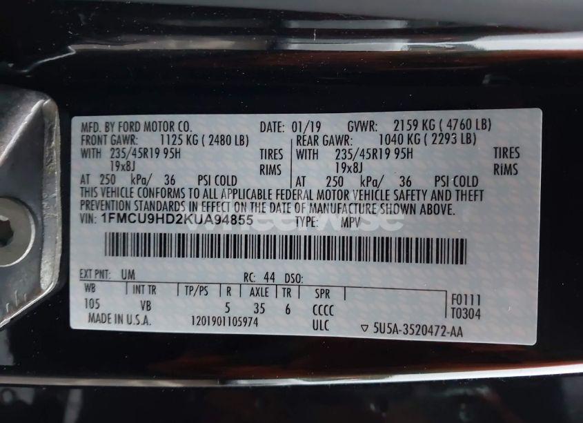 Photo 9 of 2019 Ford Escape SEL (VIN 1FMCU9HD2KUA94855)