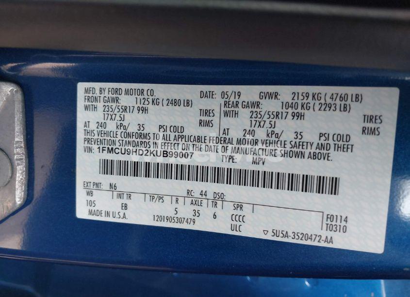 Photo 9 of 2019 Ford Escape SEL (VIN 1FMCU9HD2KUB99007)