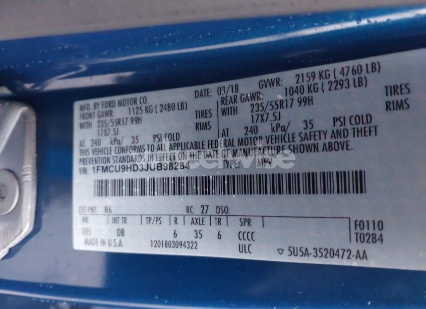 Photo 9 of 2018 Ford Escape SEL (VIN 1FMCU9HD3JUB98284)