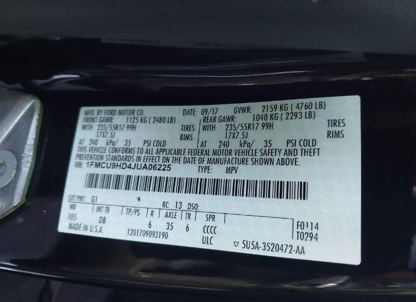 Photo 9 of 2018 Ford Escape SEL (VIN 1FMCU9HD4JUA06225)