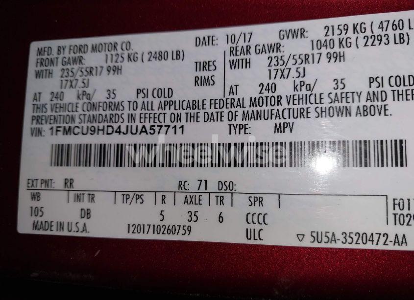 Photo 9 of 2018 Ford Escape SEL (VIN 1FMCU9HD4JUA57711)