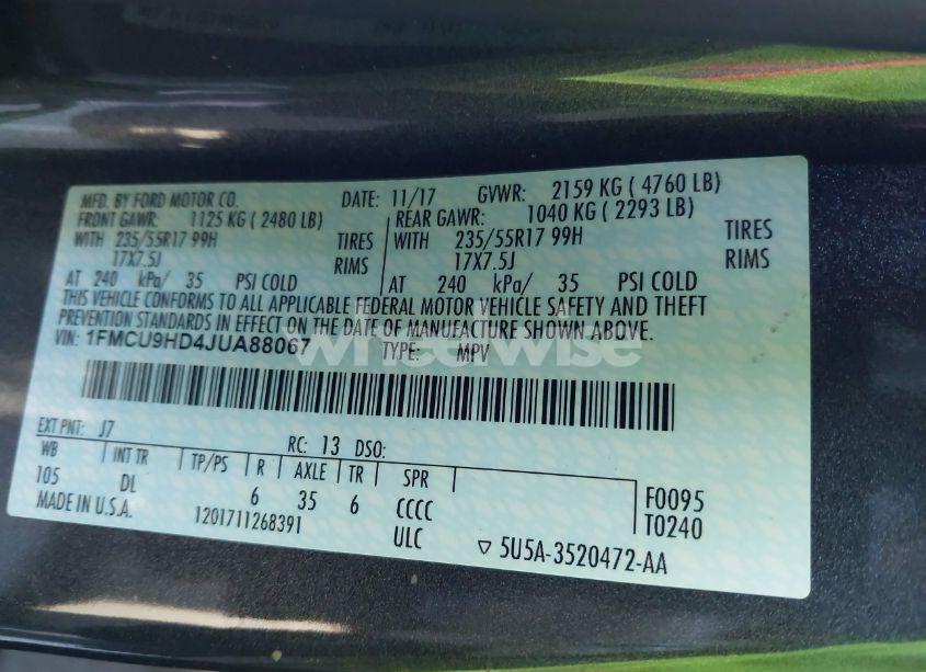 Photo 9 of 2018 Ford Escape SEL (VIN 1FMCU9HD4JUA88067)