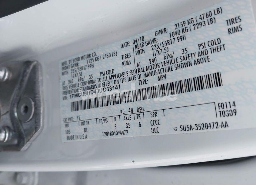 Photo 9 of 2018 Ford Escape SEL (VIN 1FMCU9HD4JUC33141)