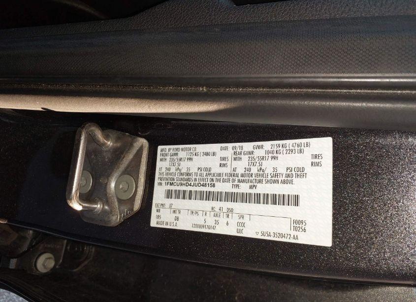 Photo 9 of 2018 Ford Escape SEL (VIN 1FMCU9HD4JUD48158)