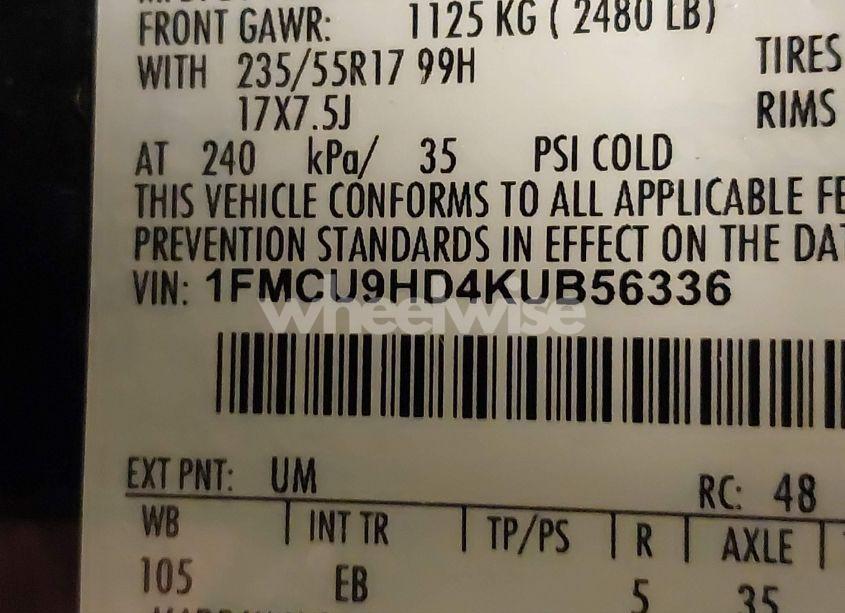 Photo 9 of 2019 Ford Escape SEL (VIN 1FMCU9HD4KUB56336)