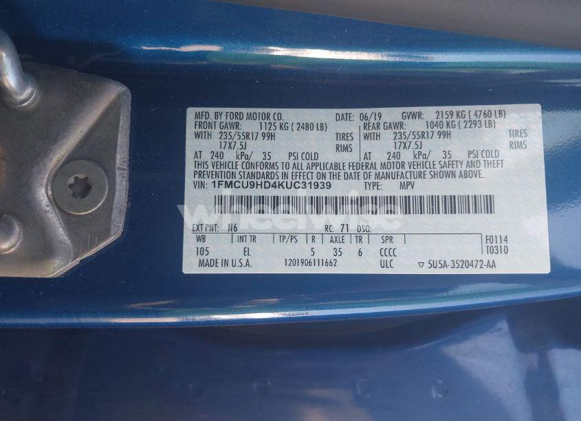 Photo 9 of 2019 Ford Escape SEL (VIN 1FMCU9HD4KUC31939)