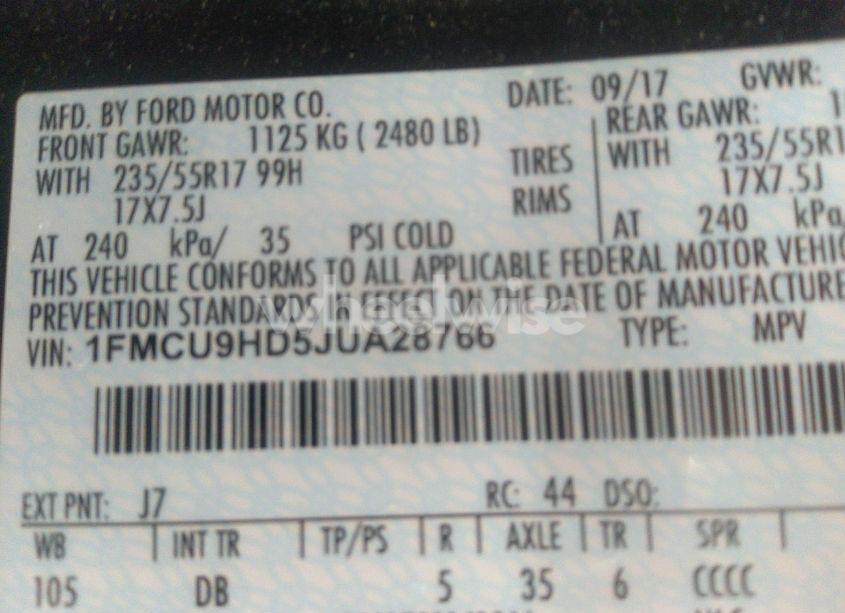 Photo 9 of 2018 Ford Escape SEL (VIN 1FMCU9HD5JUA28766)