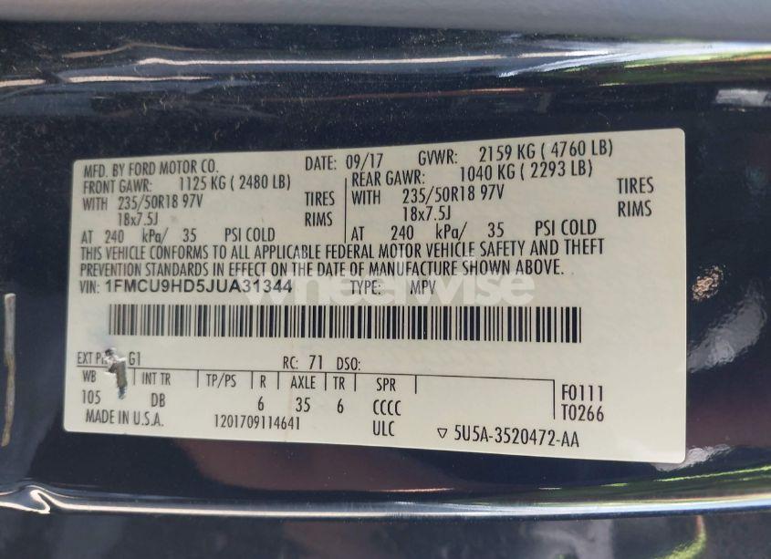 Photo 9 of 2018 Ford Escape SEL (VIN 1FMCU9HD5JUA31344)