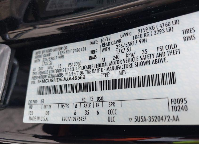 Photo 9 of 2018 Ford Escape SEL (VIN 1FMCU9HD5JUA46569)