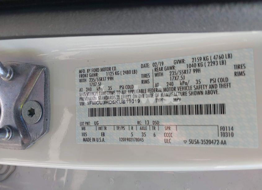 Photo 9 of 2019 Ford Escape SEL (VIN 1FMCU9HD5KUB19019)