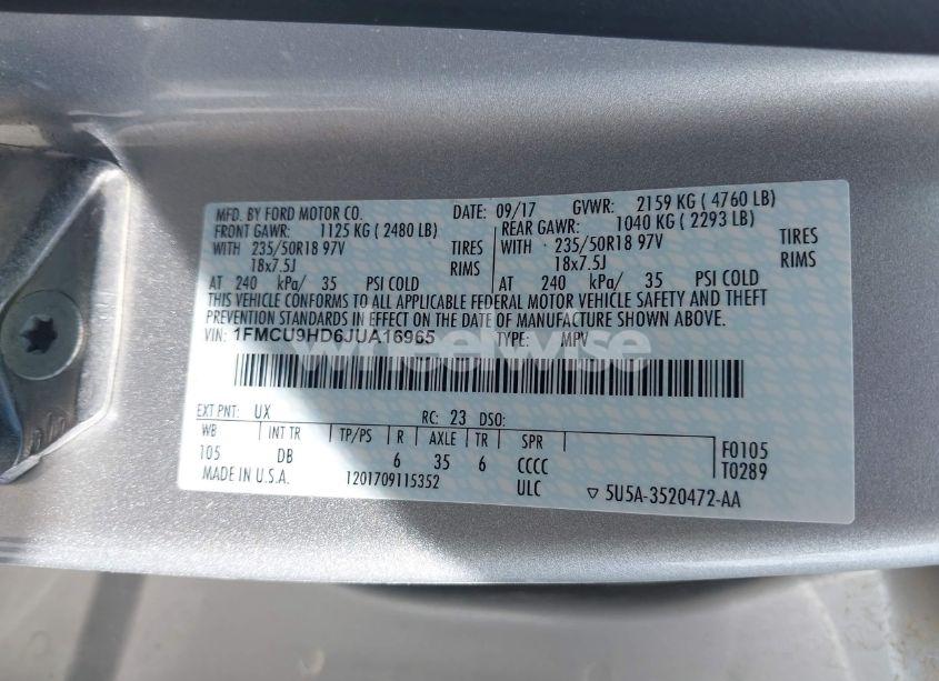 Photo 9 of 2018 Ford Escape SEL (VIN 1FMCU9HD6JUA16965)