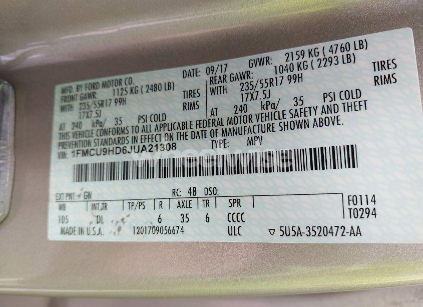 Photo 9 of 2018 Ford Escape SEL (VIN 1FMCU9HD6JUA21308)