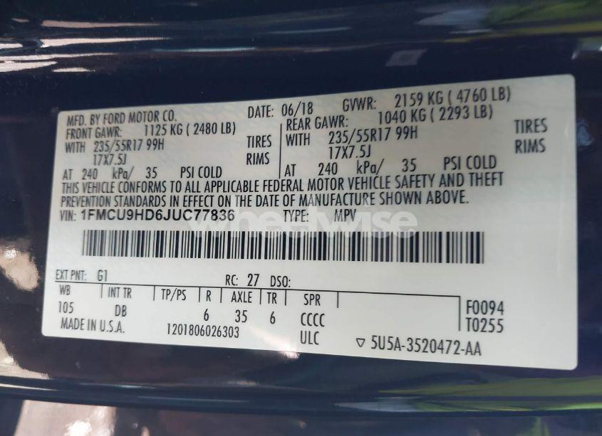 Photo 9 of 2018 Ford Escape SEL (VIN 1FMCU9HD6JUC77836)