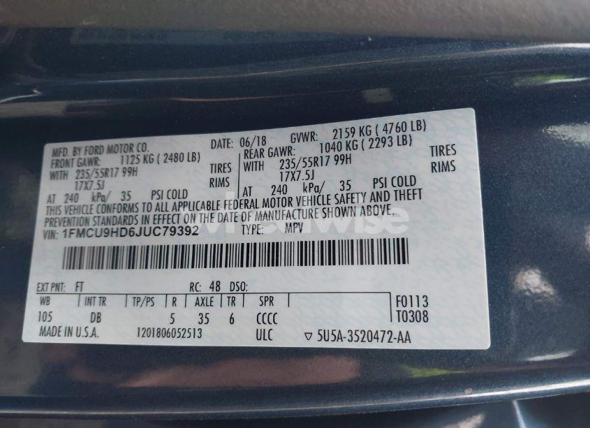 Photo 9 of 2018 Ford Escape SEL (VIN 1FMCU9HD6JUC79392)