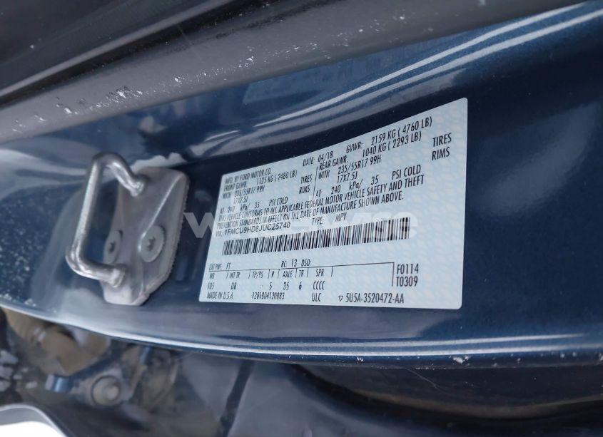 Photo 9 of 2018 Ford Escape SEL (VIN 1FMCU9HD8JUC25740)