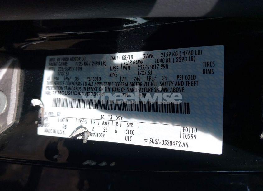 Photo 9 of 2018 Ford Escape SEL (VIN 1FMCU9HD8JUD33145)