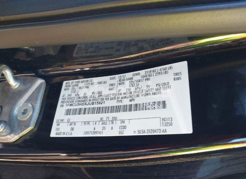 Photo 9 of 2018 Ford Escape SEL (VIN 1FMCU9HDXJUB15921)