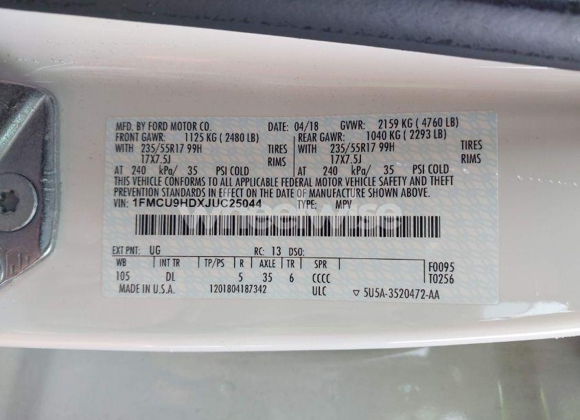 Photo 9 of 2018 Ford Escape SEL (VIN 1FMCU9HDXJUC25044)