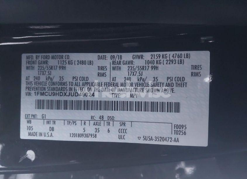 Photo 9 of 2018 Ford Escape SEL (VIN 1FMCU9HDXJUD49024)