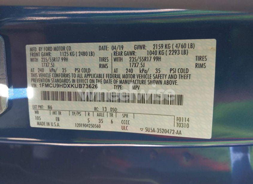 Photo 9 of 2019 Ford Escape SEL (VIN 1FMCU9HDXKUB73626)