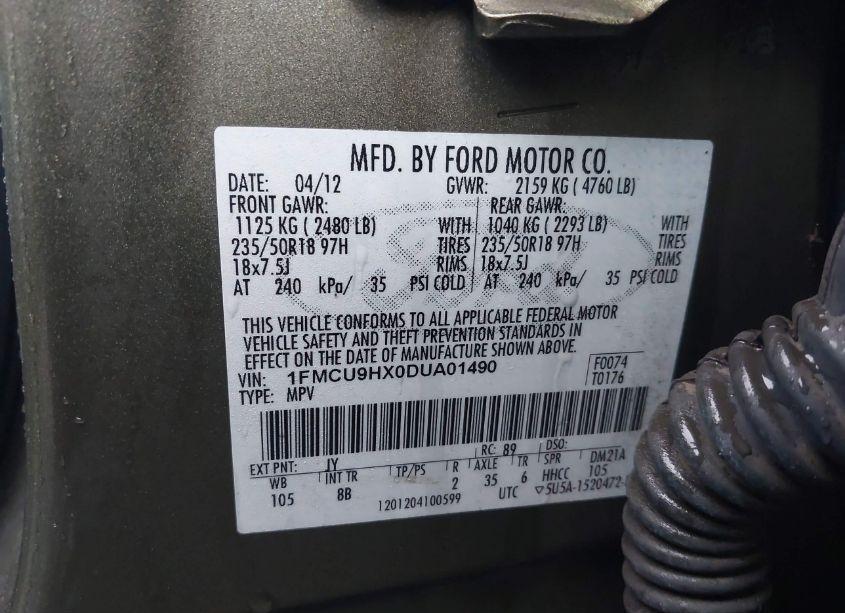 Photo 9 of 2013 Ford Escape SEL (VIN 1FMCU9HX0DUA01490)