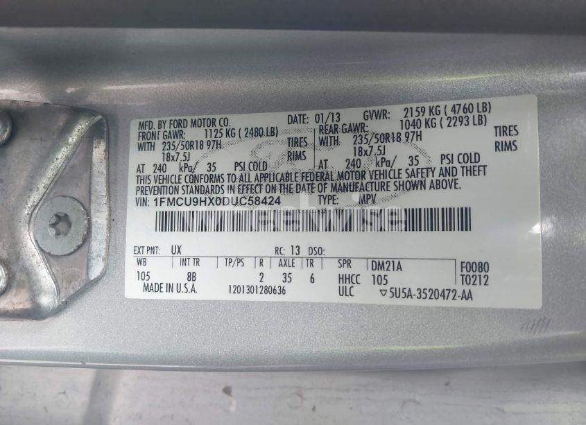 Photo 9 of 2013 Ford Escape SEL (VIN 1FMCU9HX0DUC58424)
