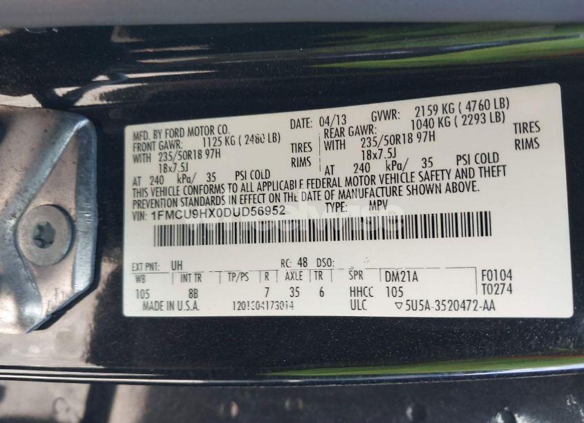 Photo 9 of 2013 Ford Escape SEL (VIN 1FMCU9HX0DUD56952)