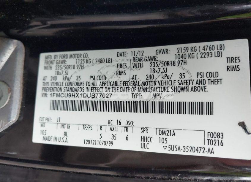 Photo 9 of 2013 Ford Escape SEL (VIN 1FMCU9HX1DUB77027)