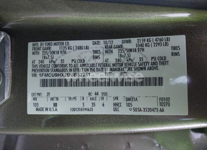 Photo 9 of 2013 Ford Escape SEL (VIN 1FMCU9HX2DUB52251)