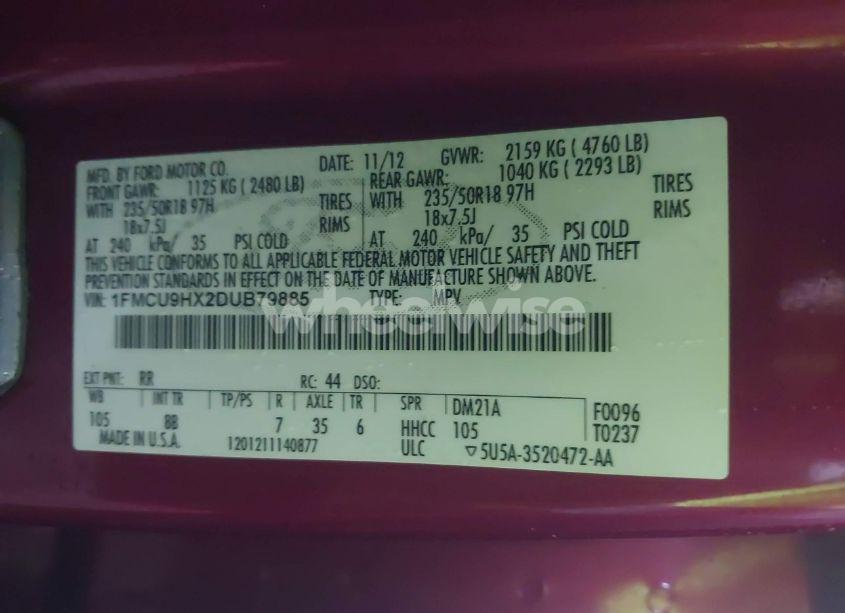 Photo 9 of 2013 Ford Escape SEL (VIN 1FMCU9HX2DUB79885)