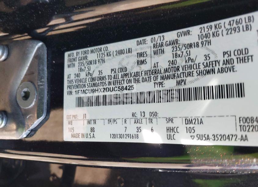 Photo 9 of 2013 Ford Escape SEL (VIN 1FMCU9HX2DUC58425)