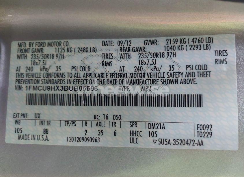 Photo 9 of 2013 Ford Escape SEL (VIN 1FMCU9HX3DUB05696)