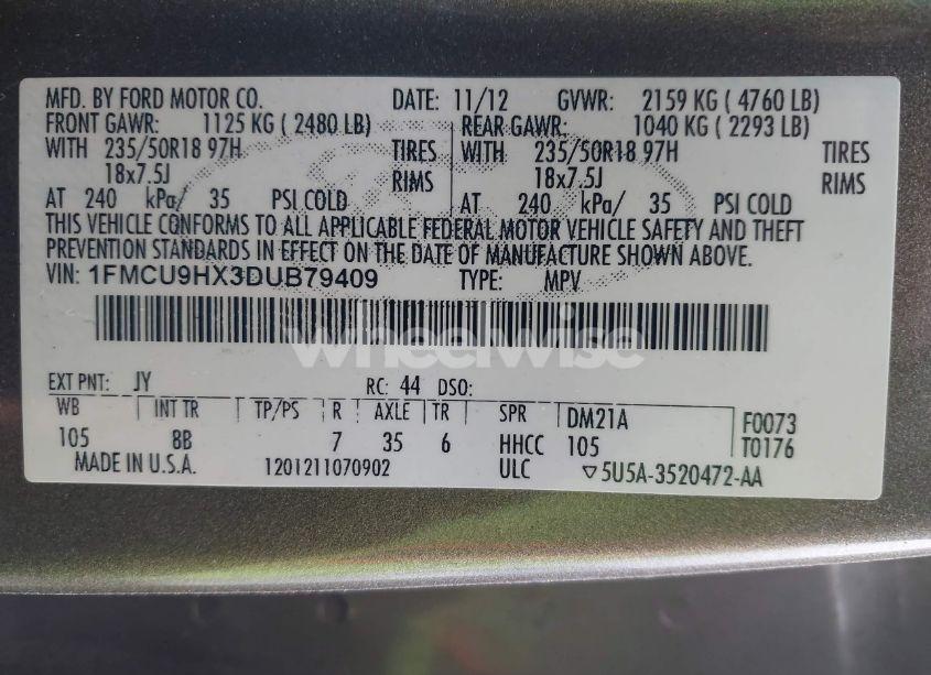 Photo 9 of 2013 Ford Escape SEL (VIN 1FMCU9HX3DUB79409)