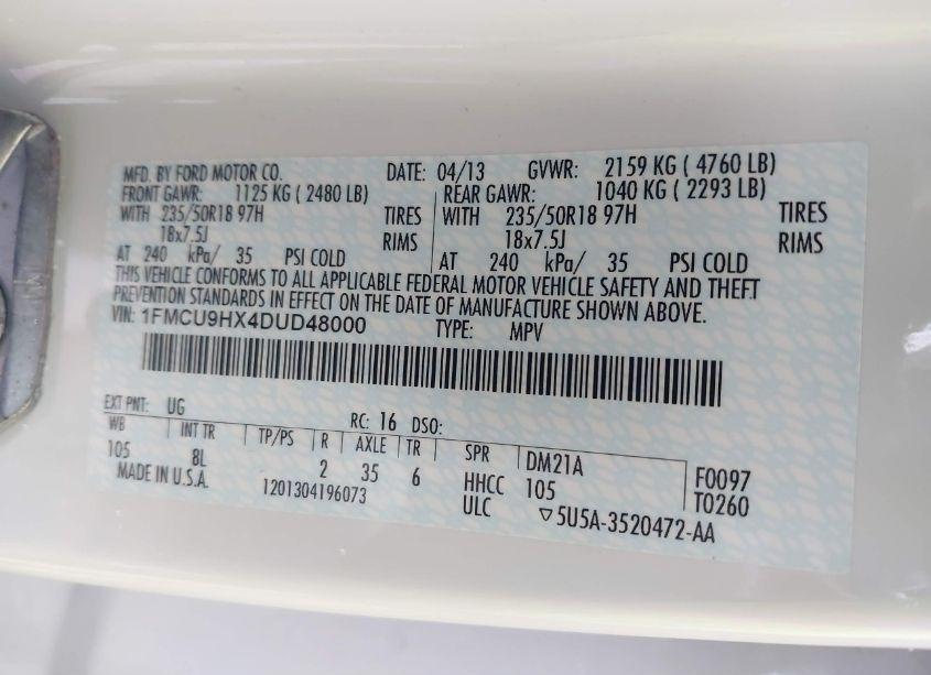 Photo 9 of 2013 Ford Escape SEL (VIN 1FMCU9HX4DUD48000)