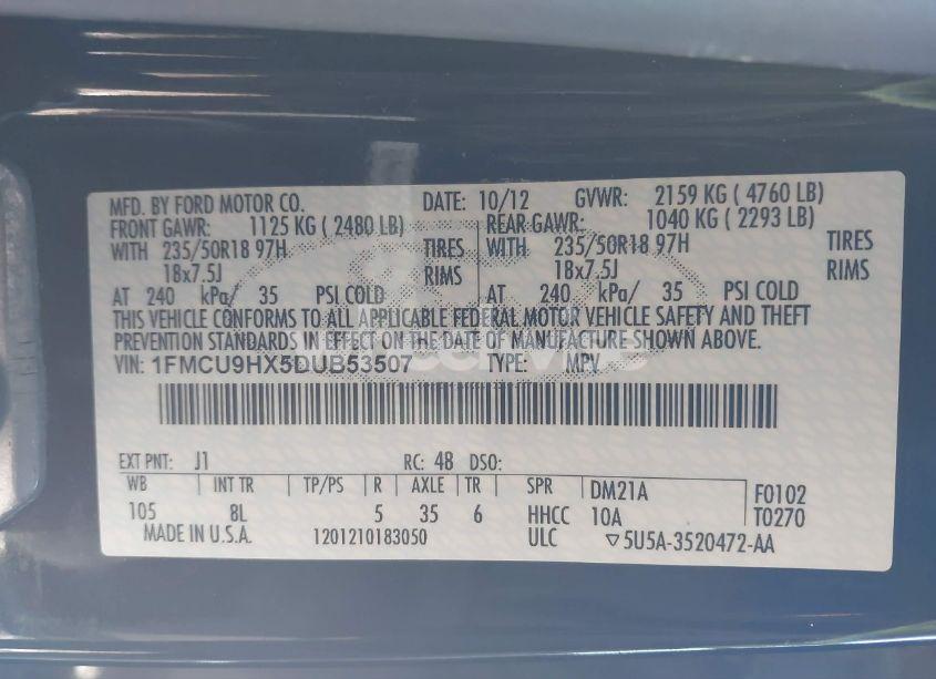 Photo 9 of 2013 Ford Escape SEL (VIN 1FMCU9HX5DUB53507)