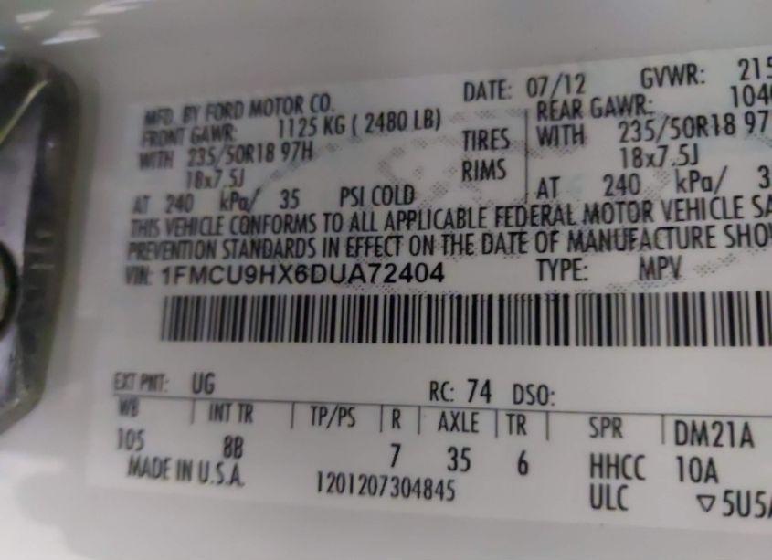 Photo 9 of 2013 Ford Escape SEL (VIN 1FMCU9HX6DUA72404)