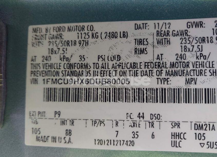 Photo 9 of 2013 Ford Escape SEL (VIN 1FMCU9HX6DUB80005)