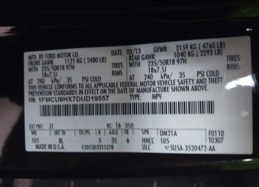 Photo 8 of 2013 Ford Escape SEL (VIN 1FMCU9HX7DUD19557)