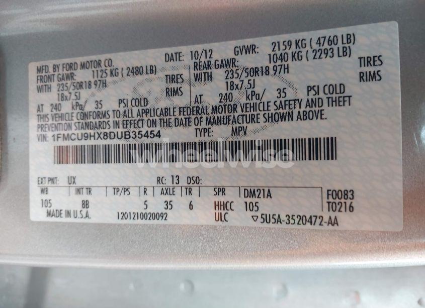 Photo 9 of 2013 Ford Escape SEL (VIN 1FMCU9HX8DUB35454)