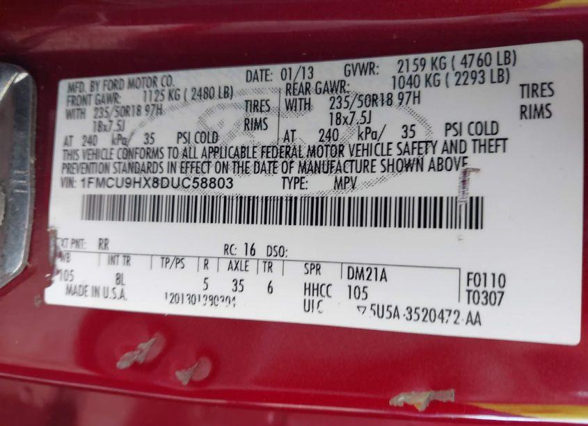 Photo 9 of 2013 Ford Escape SEL (VIN 1FMCU9HX8DUC58803)