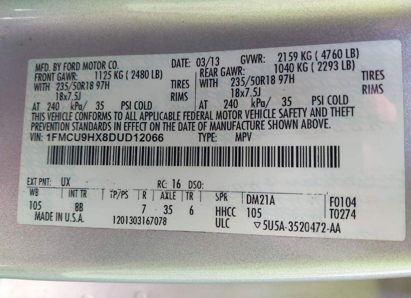 Photo 9 of 2013 Ford Escape SEL (VIN 1FMCU9HX8DUD12066)