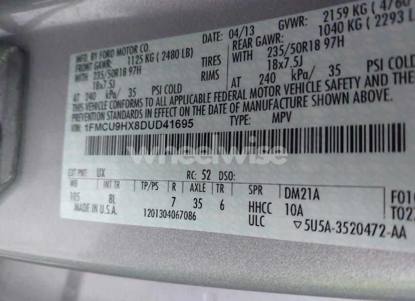 Photo 9 of 2013 Ford Escape SEL (VIN 1FMCU9HX8DUD41695)