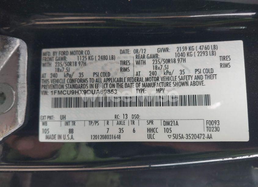 Photo 9 of 2013 Ford Escape SEL (VIN 1FMCU9HX9DUA69853)