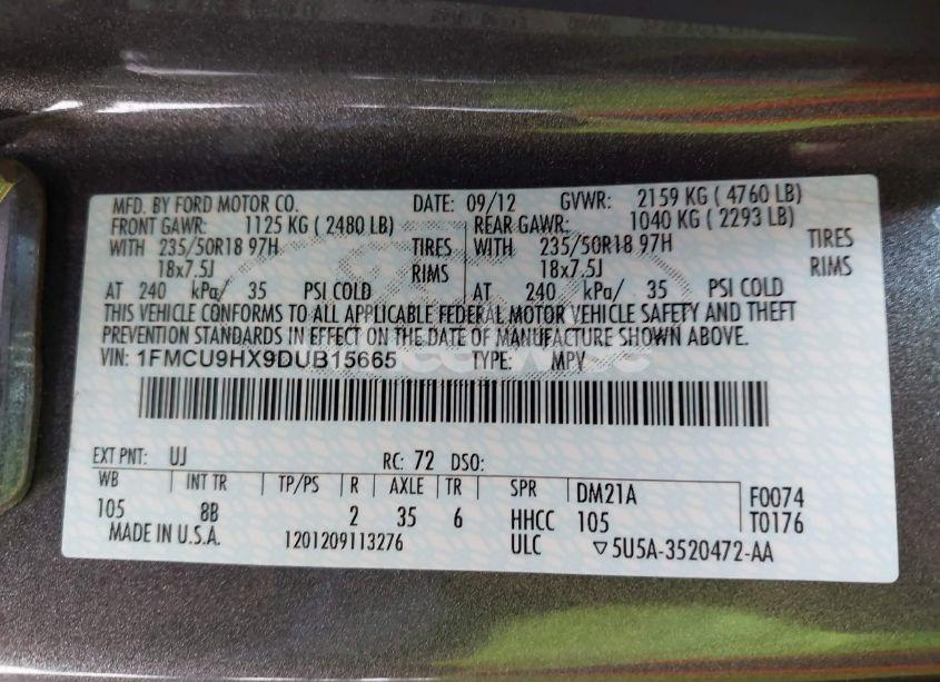 Photo 9 of 2013 Ford Escape SEL (VIN 1FMCU9HX9DUB15665)