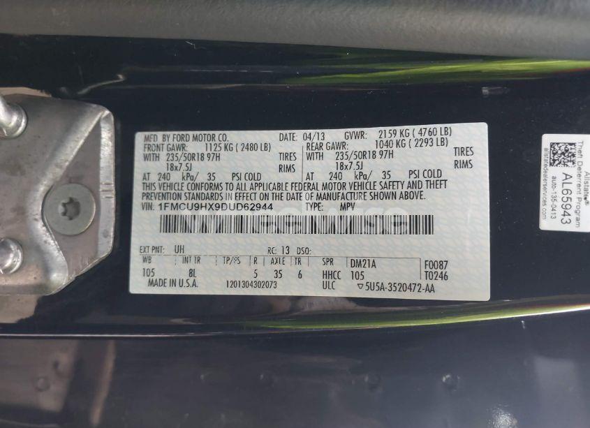 Photo 9 of 2013 Ford Escape SEL (VIN 1FMCU9HX9DUD62944)