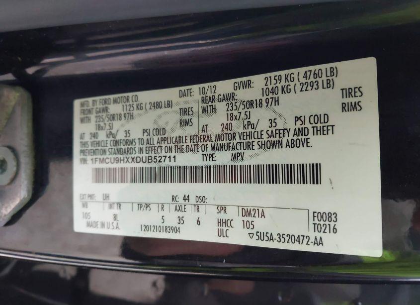 Photo 9 of 2013 Ford Escape SEL (VIN 1FMCU9HXXDUB52711)