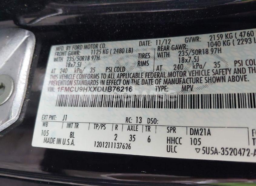 Photo 9 of 2013 Ford Escape SEL (VIN 1FMCU9HXXDUB76216)