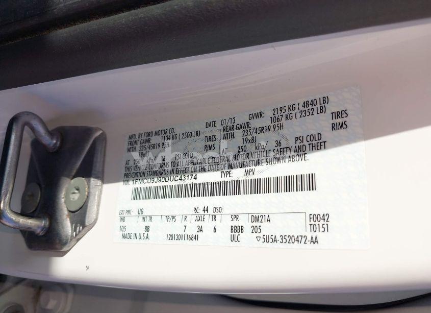 Photo 9 of 2013 Ford Escape TITANIUM (VIN 1FMCU9J90DUC43174)