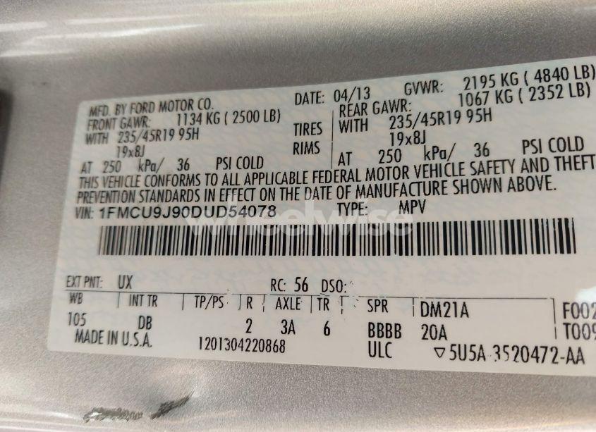 Photo 9 of 2013 Ford Escape TITANIUM (VIN 1FMCU9J90DUD54078)